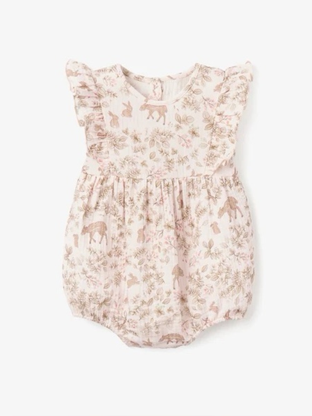 Elegant Baby WOODLAND PRINT ORGANIC MUSLIN BUBBLE BABY ROMPER Animal Print 6-9M